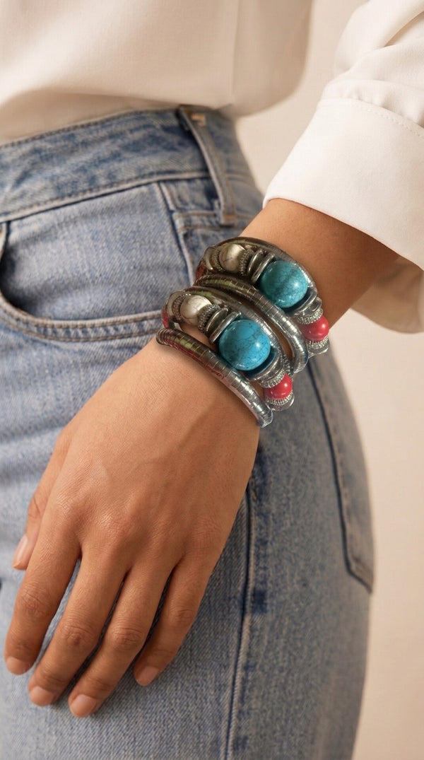 Handcrafted South African Silver Coiled Bracelets