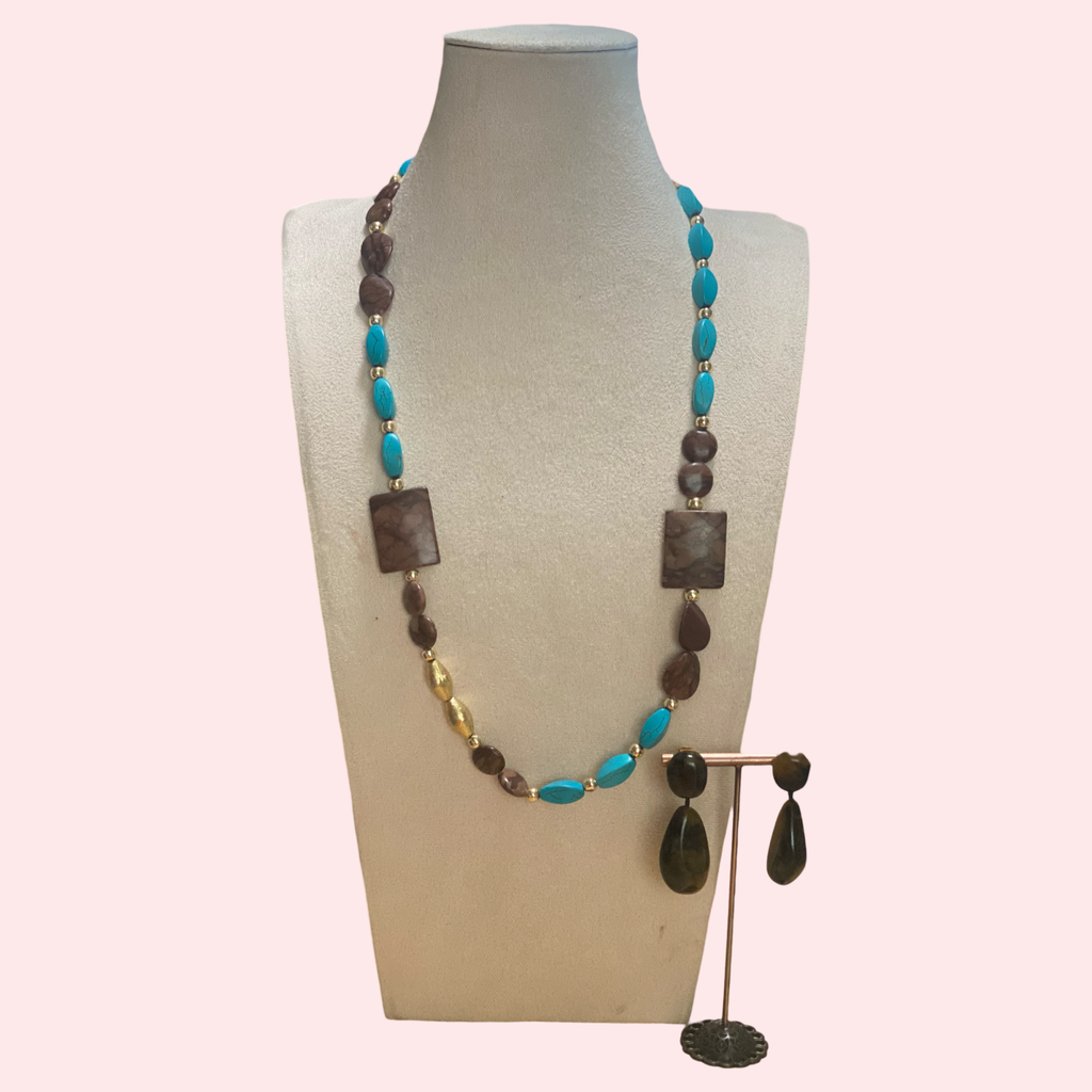 Brown & Turquoise Turkish Necklace with Brazilian Earrings Sets