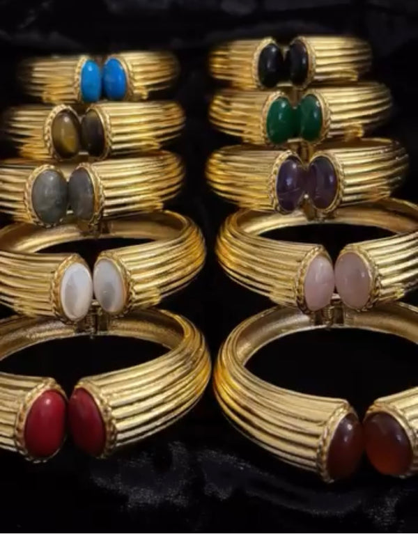 Blushed Gold and Stone Bangles