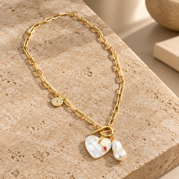 Pearl and chain Necklaces with charms