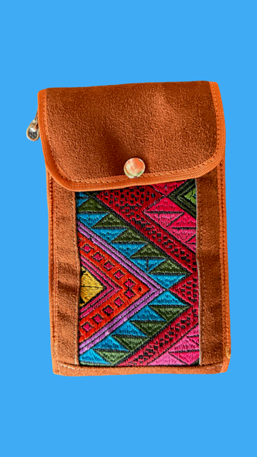 Brown Suede Embroidered cellular phone bags