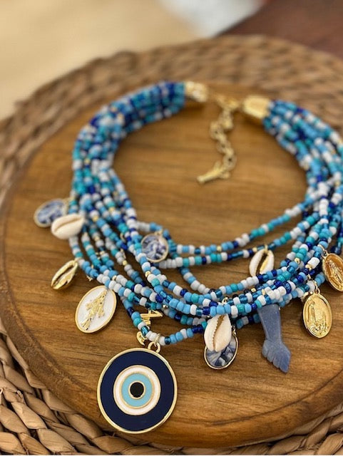 Multistrand Blue and White Choker & Macramé and Turquoise Choker