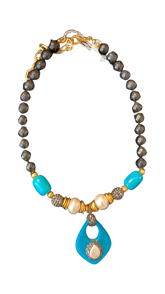 Black ,Turquoise and Pearls Turkish Choker