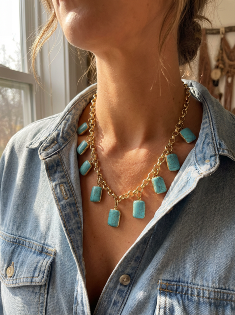 Artisanal gold and turquoise necklaces