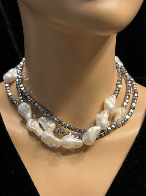 Beads and Baroque Pearls multi strand chokers
