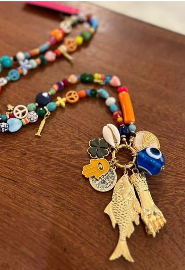 Long Multi-color Necklace with charms