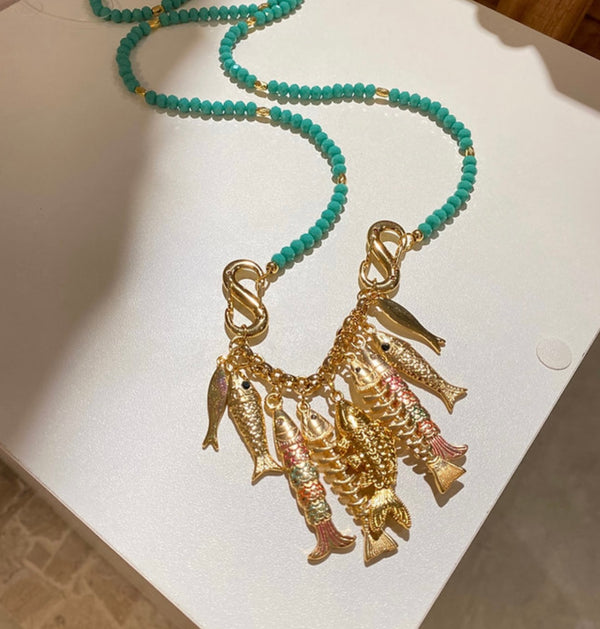 Fishes & Turquoise long necklace