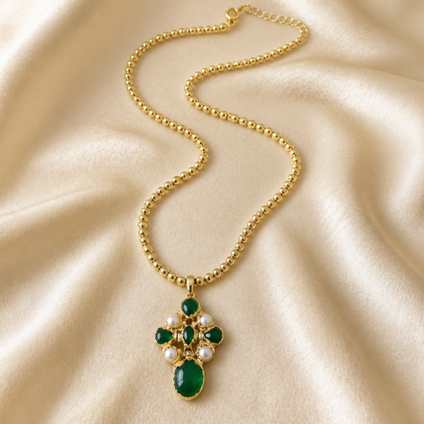 Natural Stones and gold beads with Charm