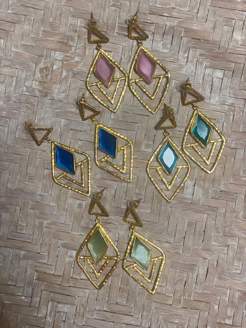 Rhombus Earrings with Cat Eye stones