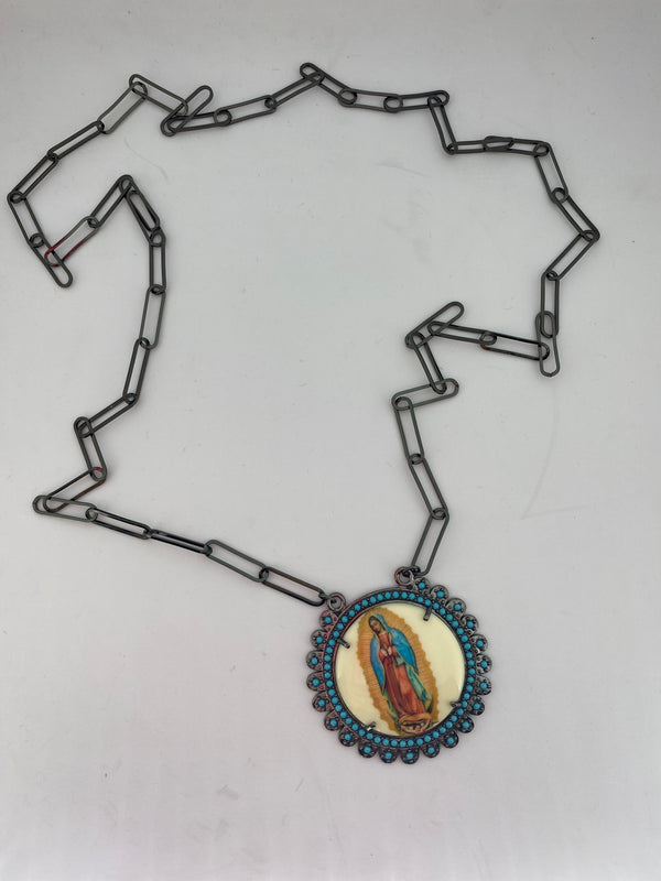 Black Chain with Large Madonna Charm - hand & psyque by Ifigenia Loukou