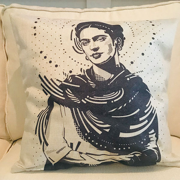 Frida Khalo in black and white cushion covers