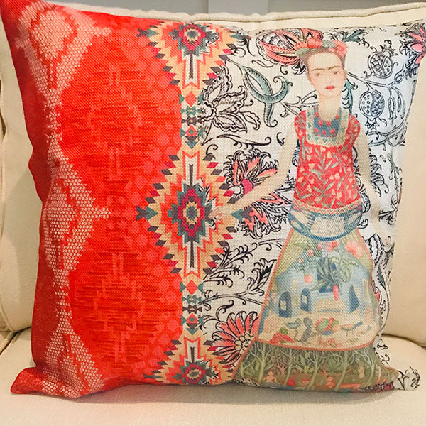 Frida Khalo with Mexican design cushion covers