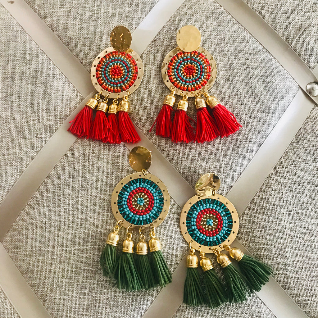 Colombian Beaded Earrings with Tassels