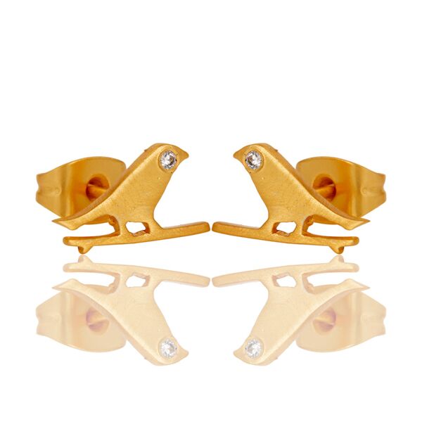 Bird design stud earrings with zircon eyes