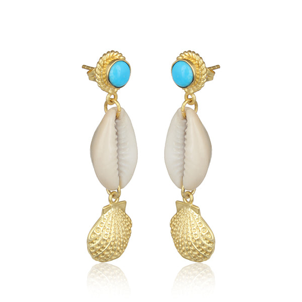 Turquoise & Cowrie Shell Earrings