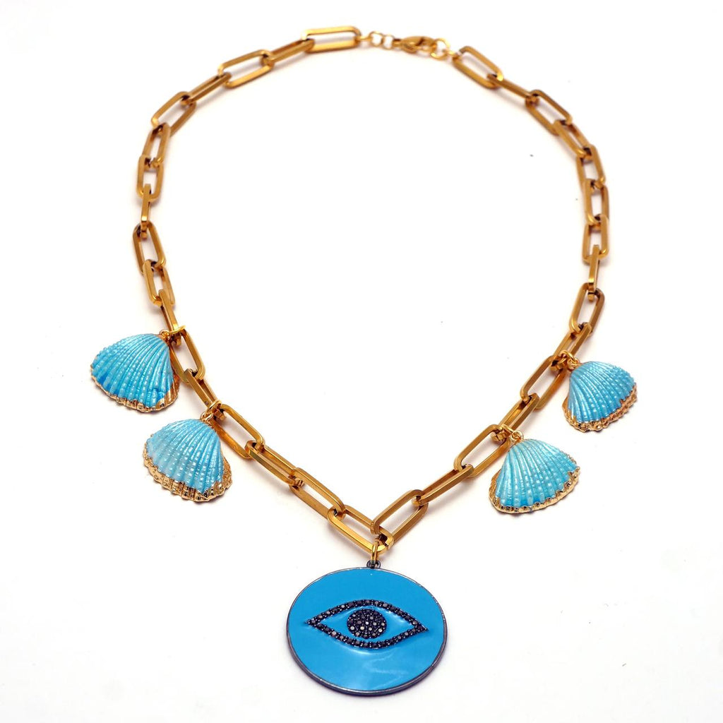 Turquoise Shells and Eye Necklace - hand & psyque by Ifigenia Loukou
