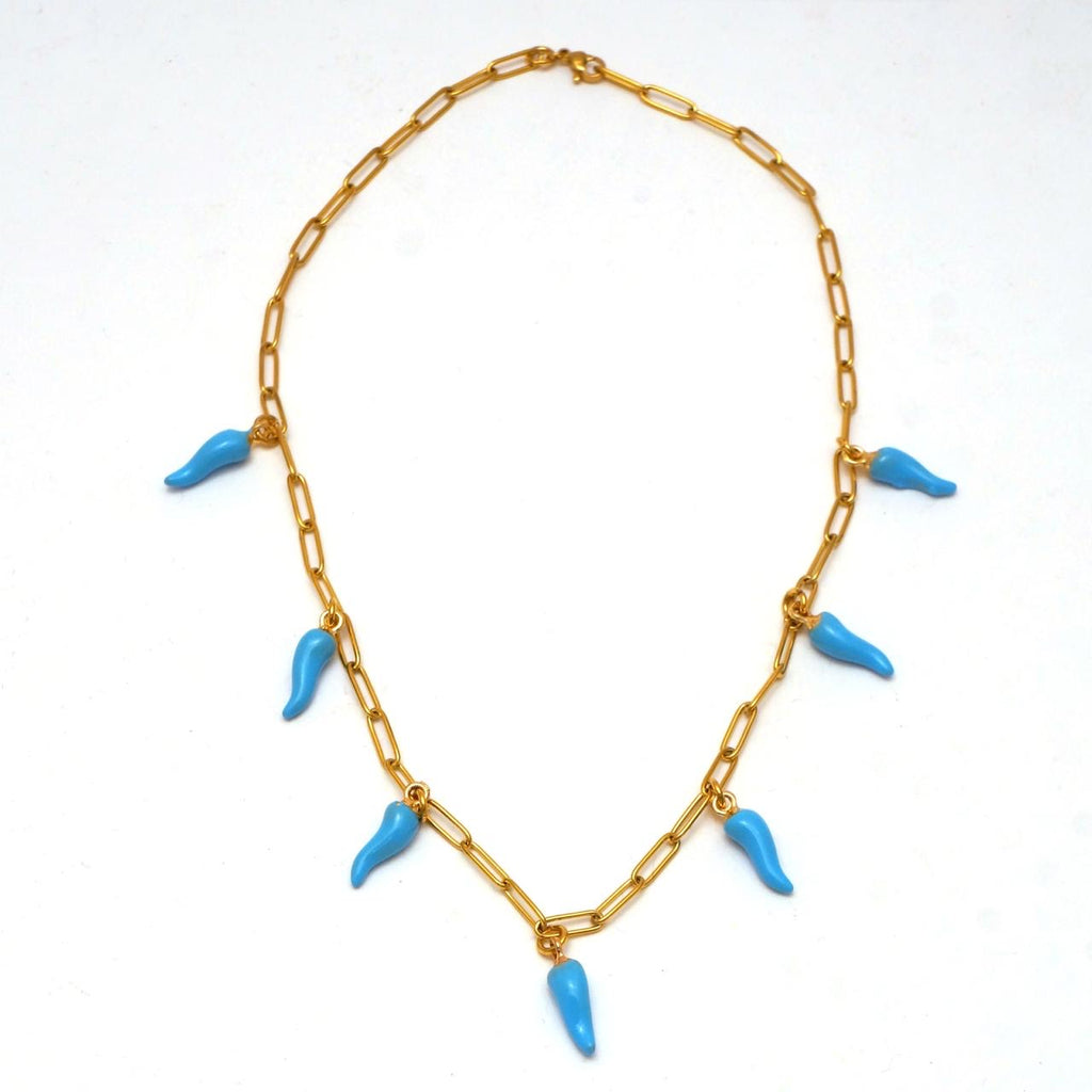 Turquoise Enameled Peppers Necklace - hand & psyque by Ifigenia Loukou