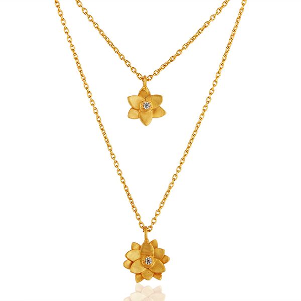 Double Flower Brass gold plated chain