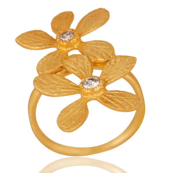 Double flower design with zircon ring