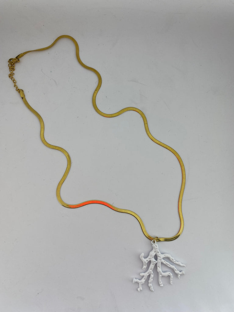 White Coral Shape Enameled Necklace - hand & psyque by Ifigenia Loukou