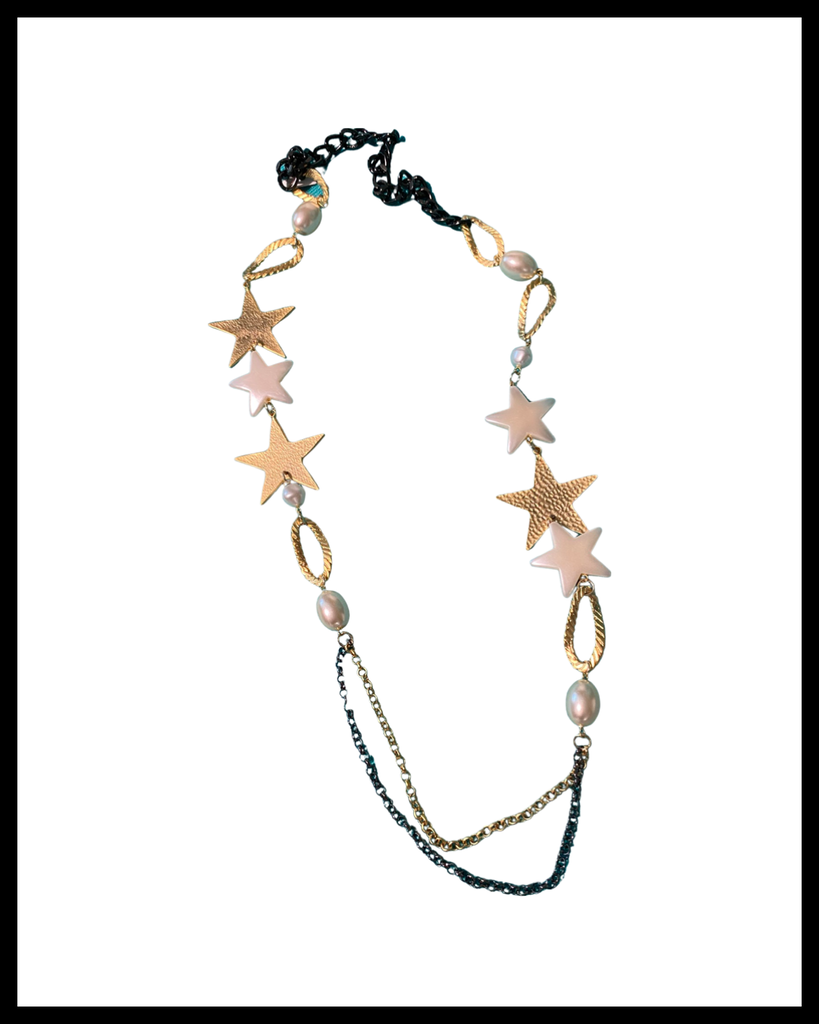 Gold and White Stars Necklace